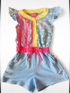 Barbie Retro style 2T Summer Romper Pink Blue Flutter Sleeve One Piece